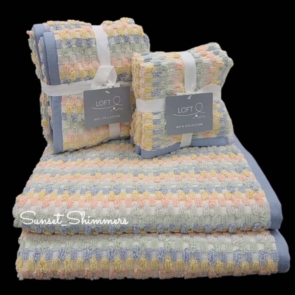 8pc Loft Pastel Rainbow Check Bath Hand Washcloth Towel Set New